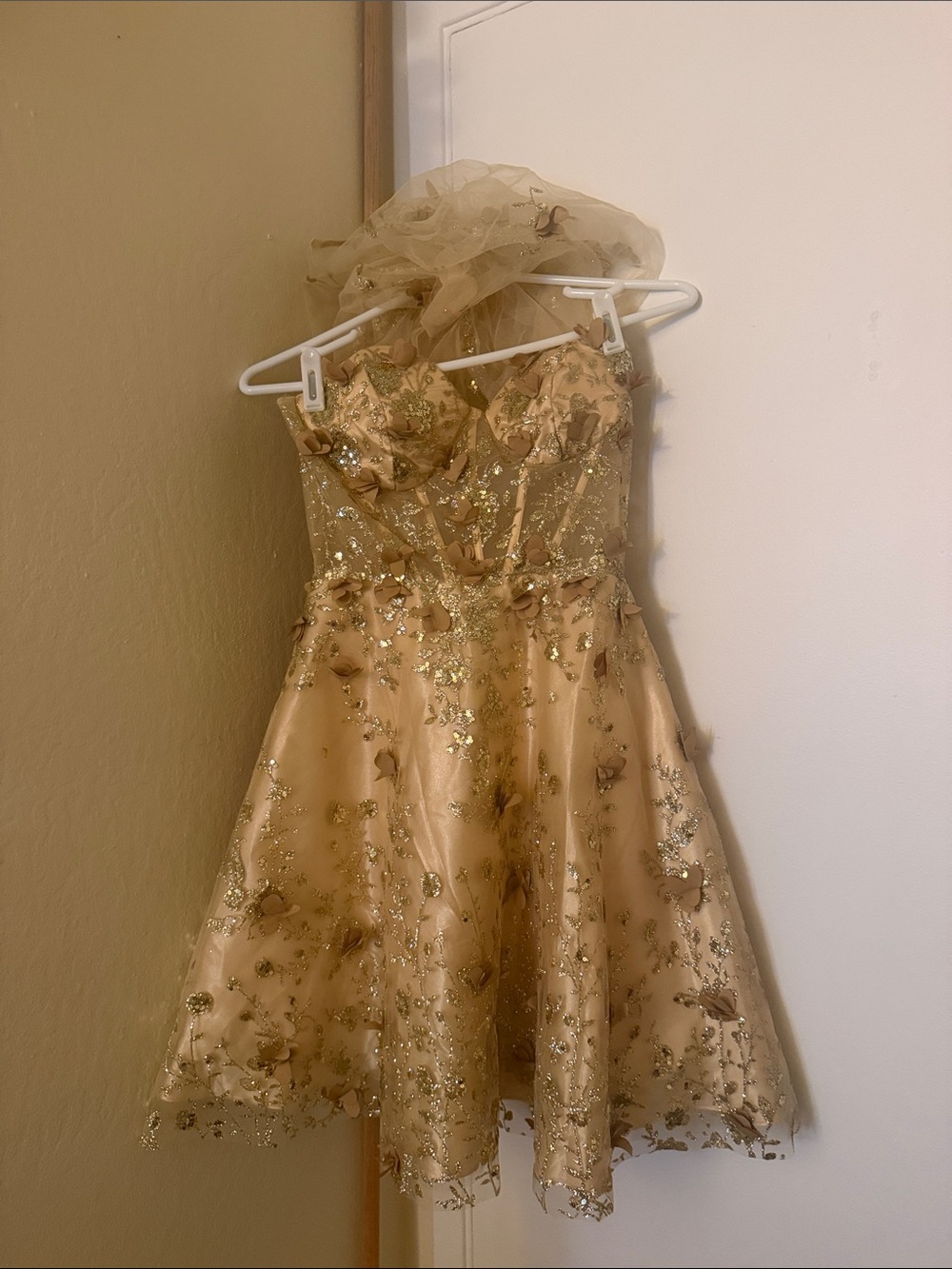 Gold Sparkle Floral Tulle Kids Dress